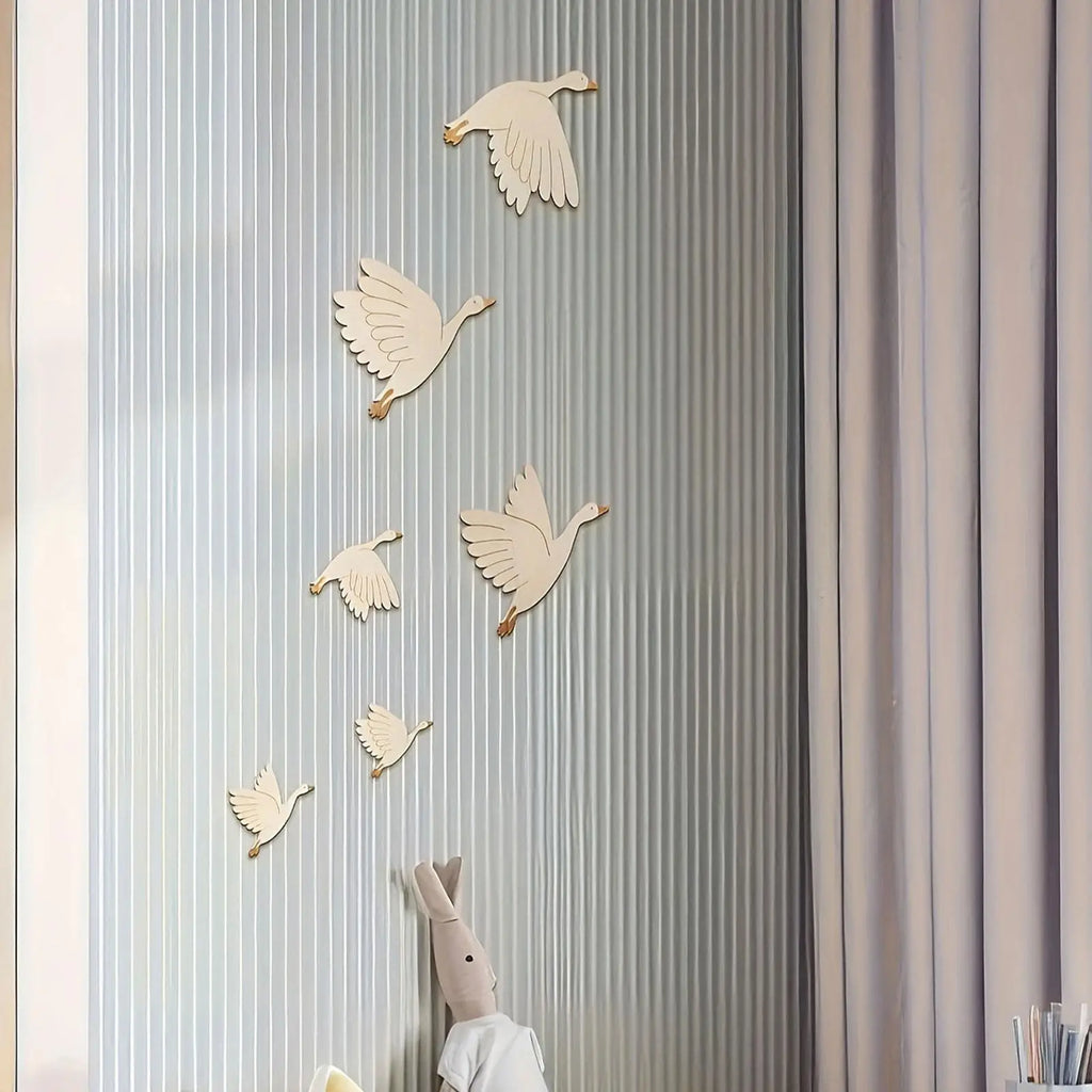 6pcs Wooden Bird Wall Decors Art Hanging Flying Birds Wall Home Decor for Farmhouse Living Room Balcony Garden Ornament Zpaxo