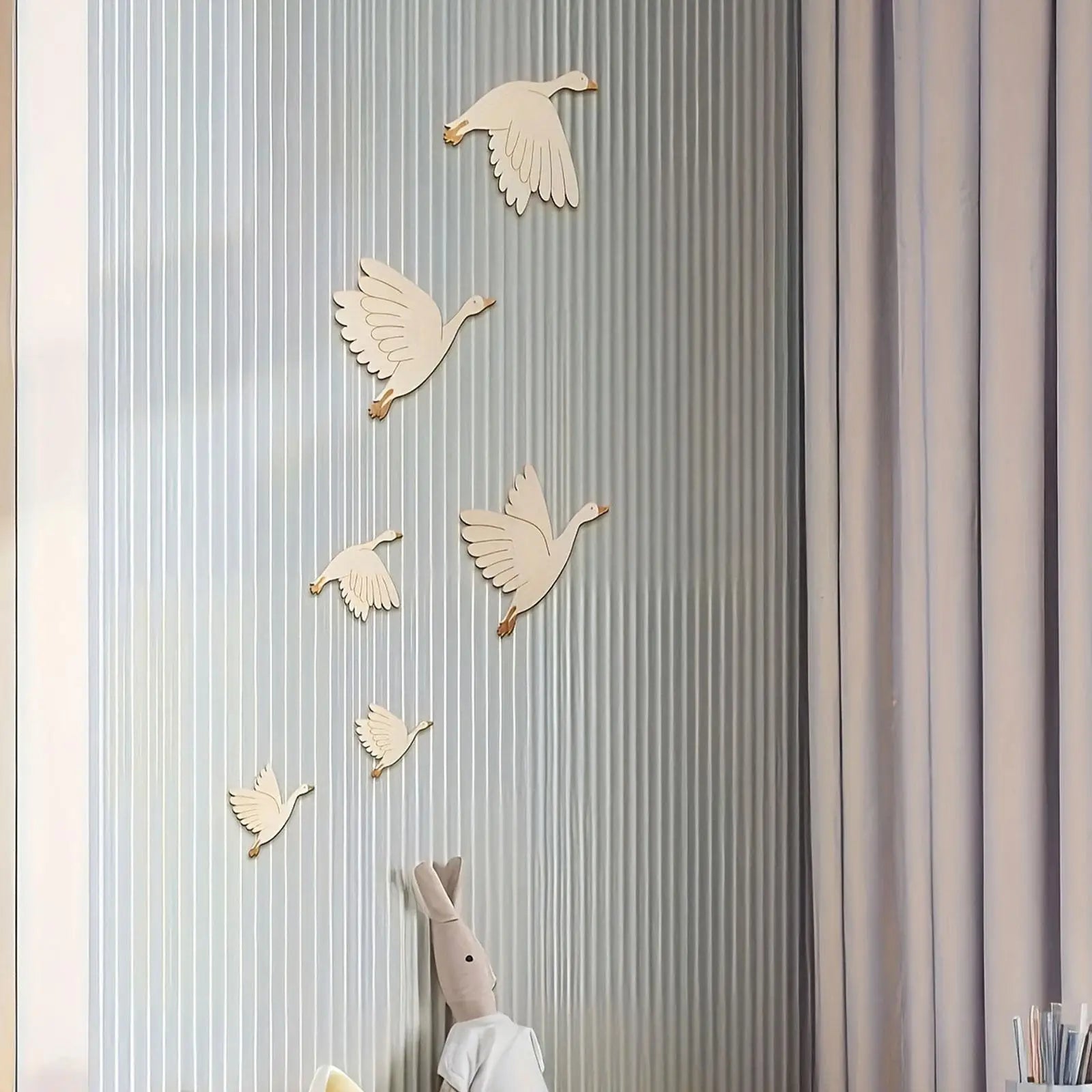 6pcs Wooden Bird Wall Decors Art Hanging Flying Birds Wall Home Decor for Farmhouse Living Room Balcony Garden Ornament Zpaxo