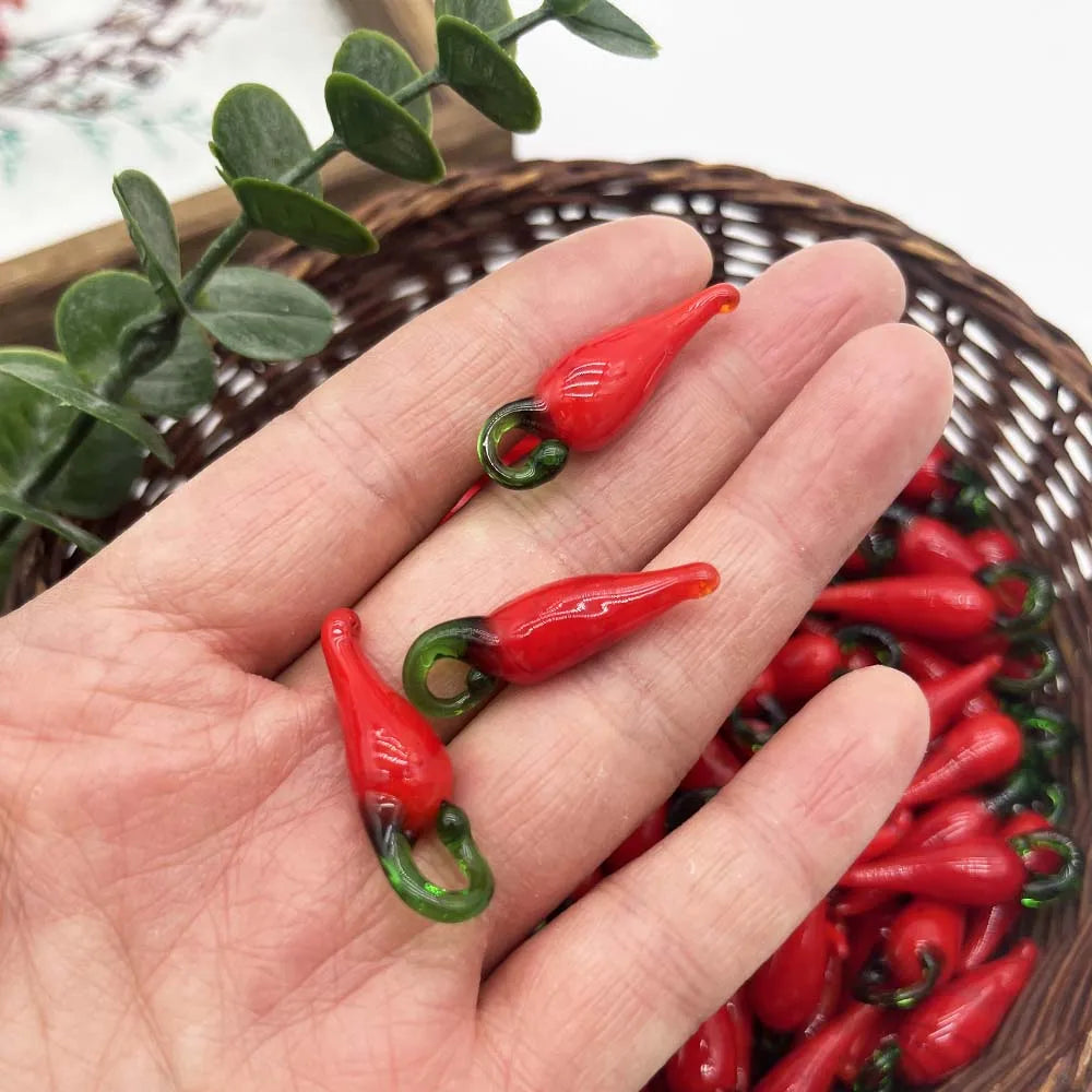 5PCS Glass Chili Pepper Charms Pendant Mini Vegetable Food Beads for Earring Necklace Bracelet Keychain Crafts Making Zpaxo