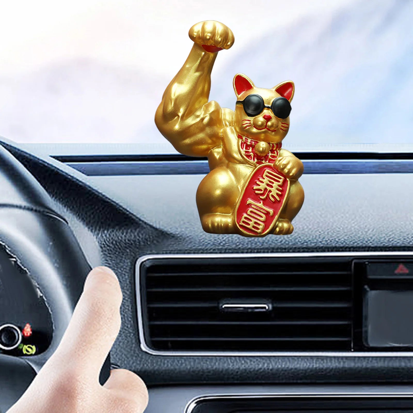 1Pc Big Muscle Arm Lucky Cat Figurine Collectible Resin Crafts Feng Shui Decoration for Desk Counter Store Bookcase Modern Shelf Zpaxo