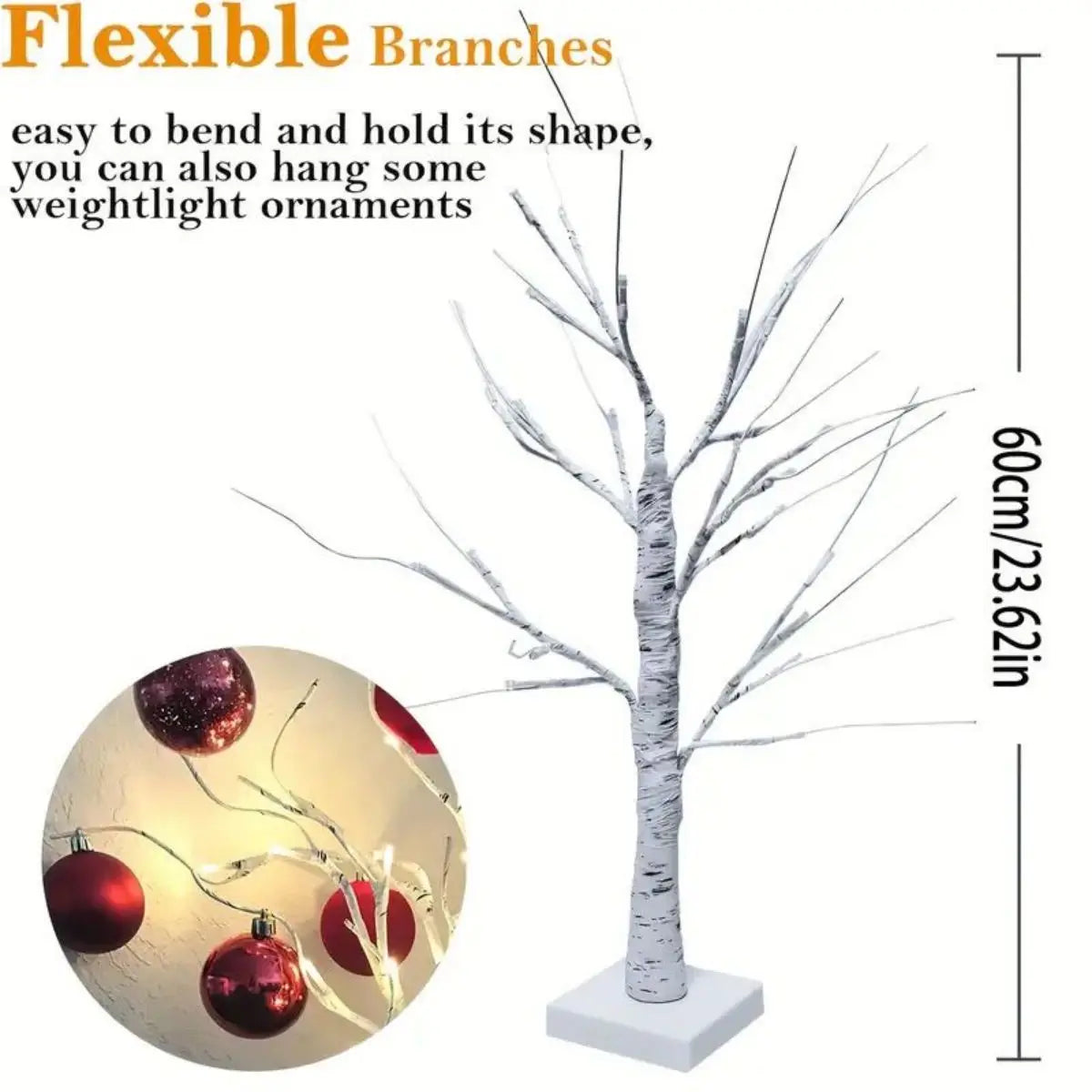 24 LED Easter Tree Birch Adjustable Branches 3AA USB Power Supply Zpaxo