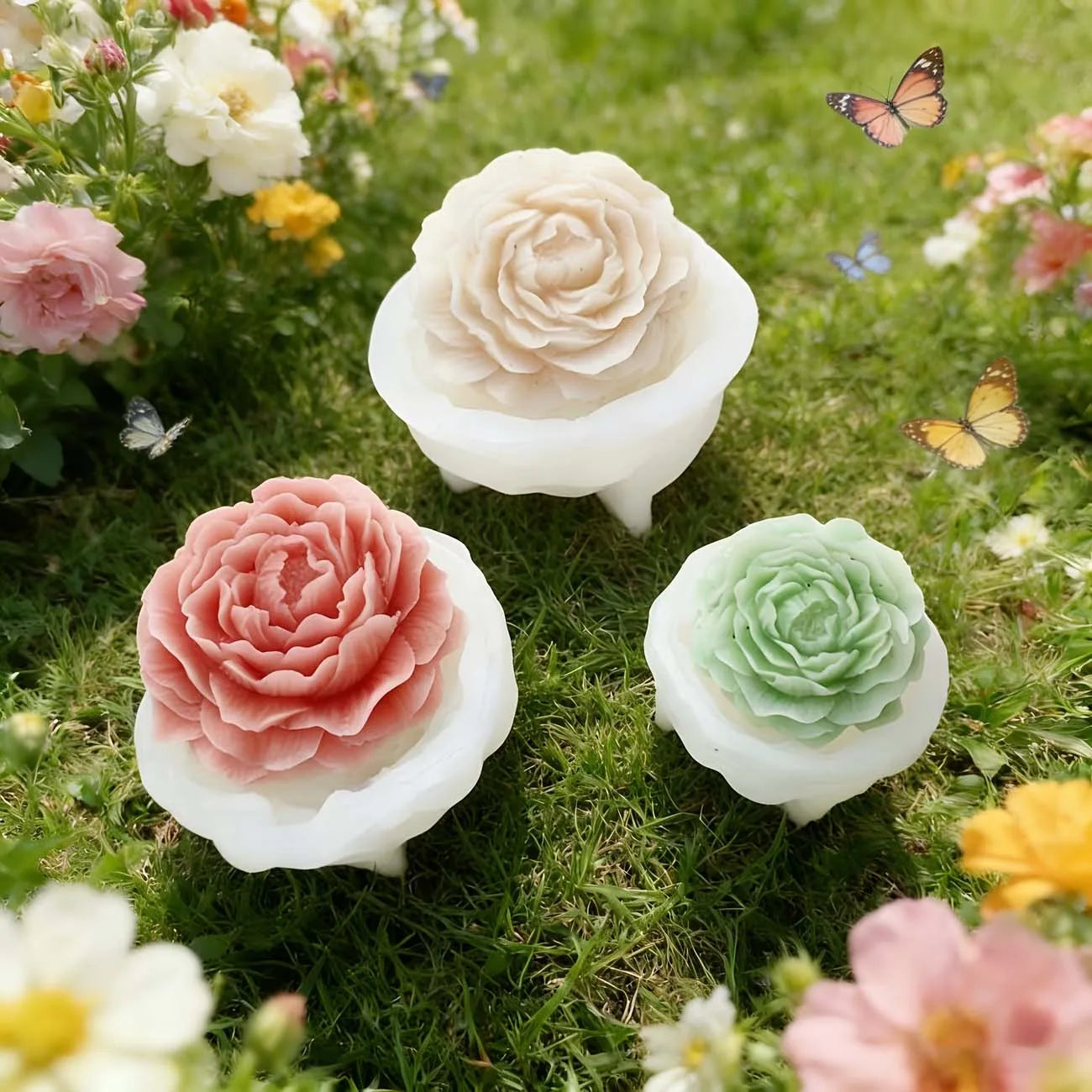 3 Sizes Peony Flower Silicone Molds – for Candle Making, Plaster Crafts, DIY Handicraft Projects Home Decor Zpaxo