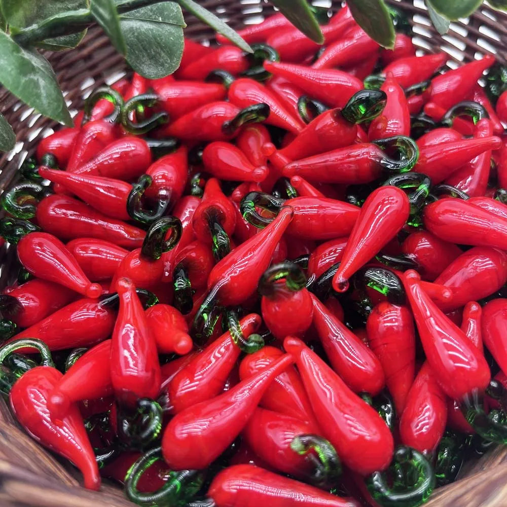5PCS Glass Chili Pepper Charms Pendant Mini Vegetable Food Beads for Earring Necklace Bracelet Keychain Crafts Making Zpaxo