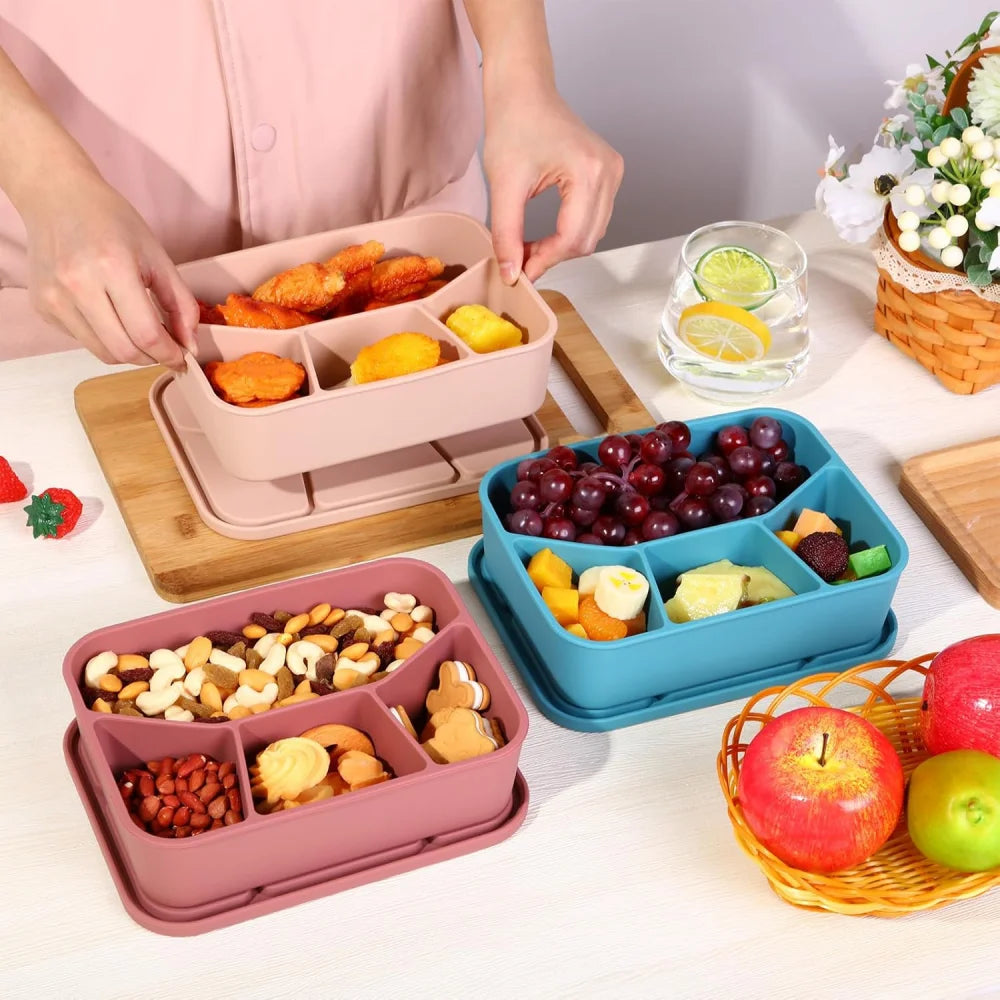4 Silicone Lunch Boxes Reusable Containers Smooth Leak-proof Zpaxo