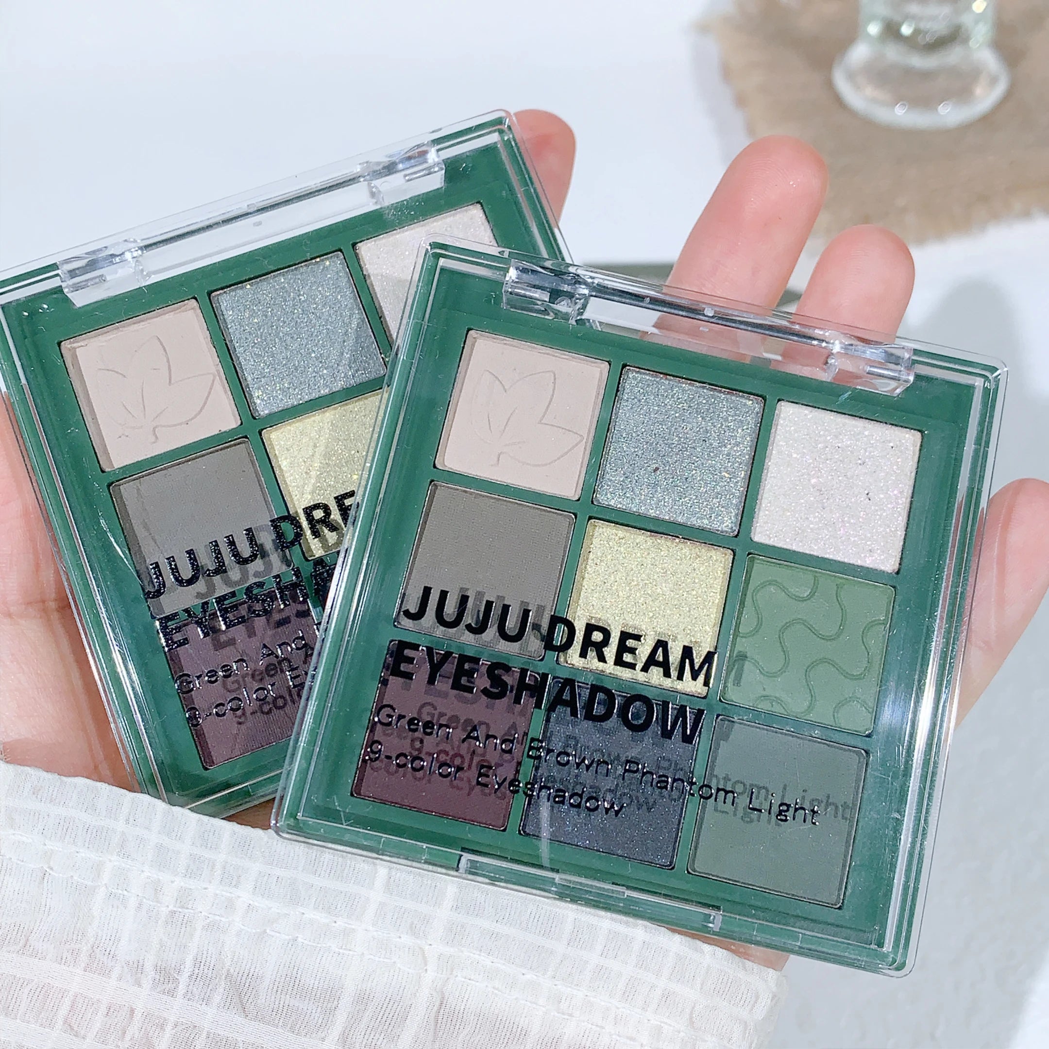 Green Tone 9-Color Eyeshadow Palette - Shimmer & Matte Long-Lasting Pigmented Eye Makeup Palette with Leaf/Wave Texture Zpaxo