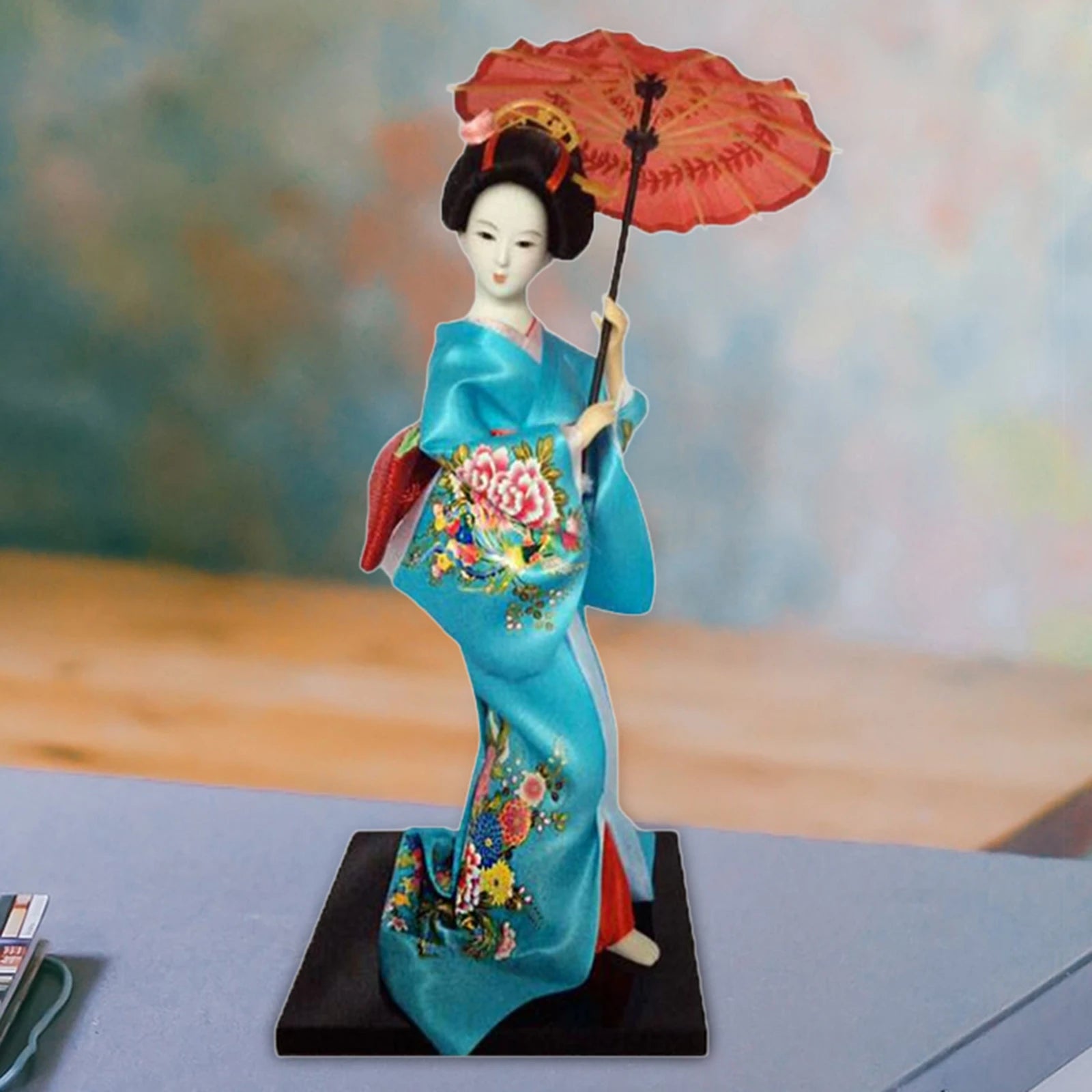 Japanese Geisha Figurine Doll – 12" Kimono Collectible Ornament Collectible Figurine Zpaxo 12inch blue flower