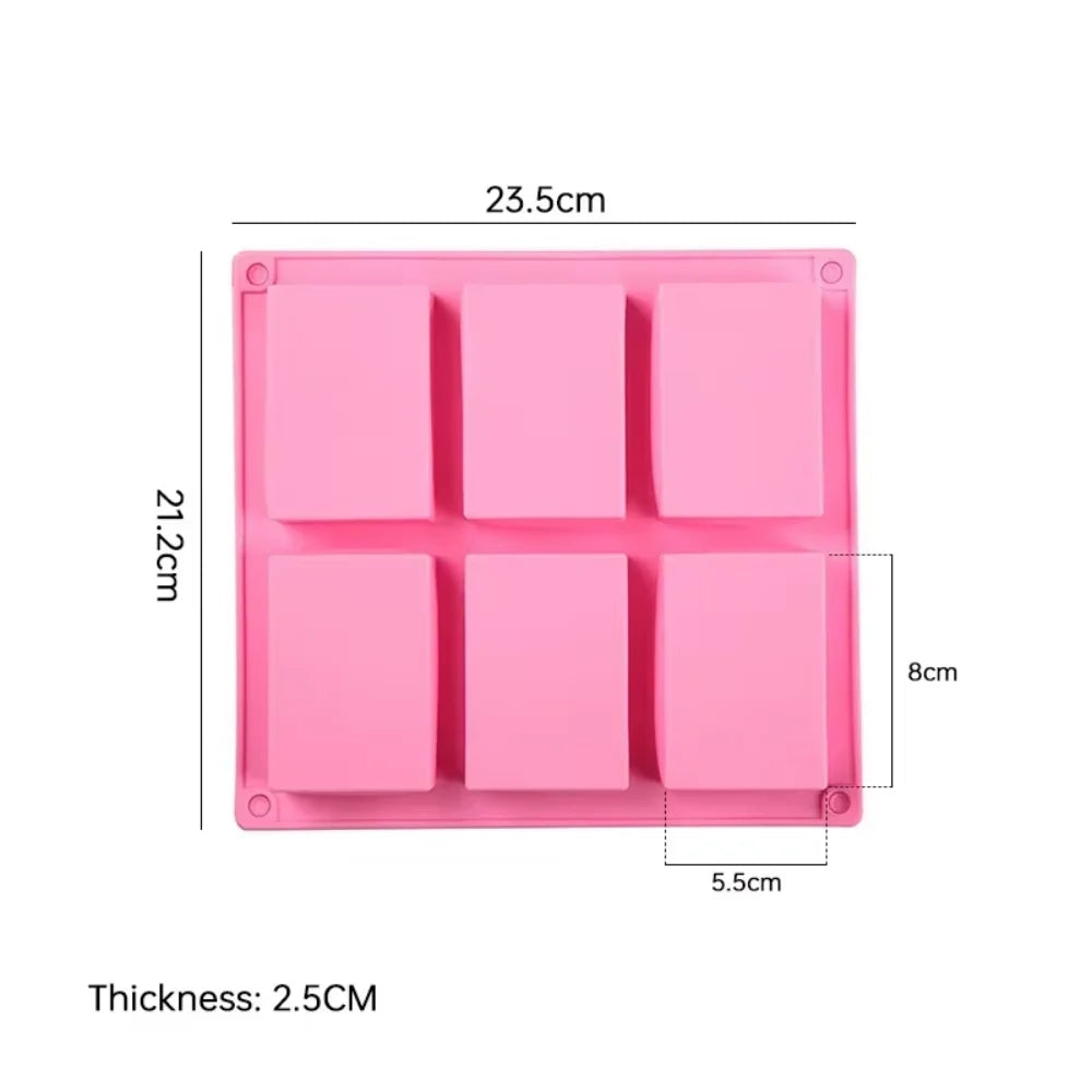 Square Soap Mold 6-compartment Non-stick Silicone Brownie Pan Zpaxo pink 1PC