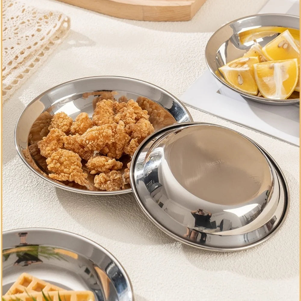 Stainless Steel Mini Plate Round Suitable Children Adults Reusable Zpaxo