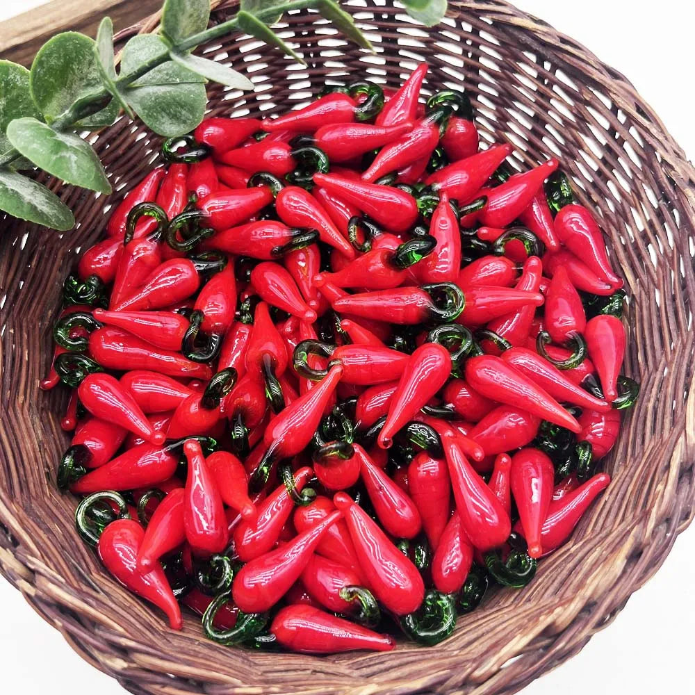 5PCS Glass Chili Pepper Charms Pendant Mini Vegetable Food Beads for Earring Necklace Bracelet Keychain Crafts Making Zpaxo