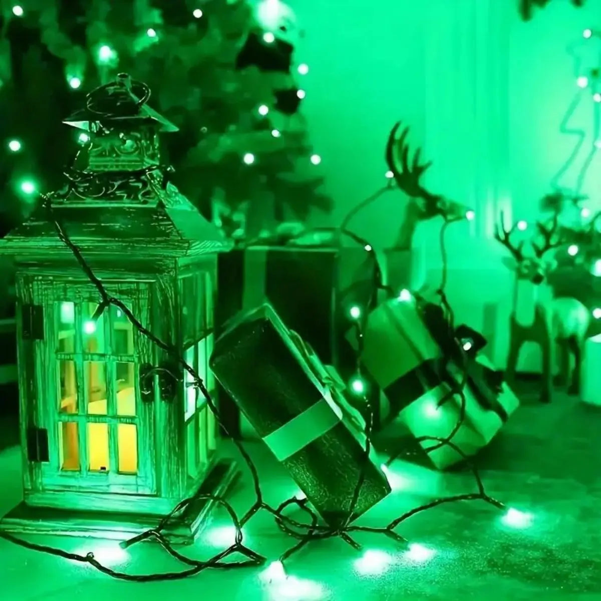Solar Powered Green String Lights 8 Lighting Modes Waterproof Outdoor Zpaxo