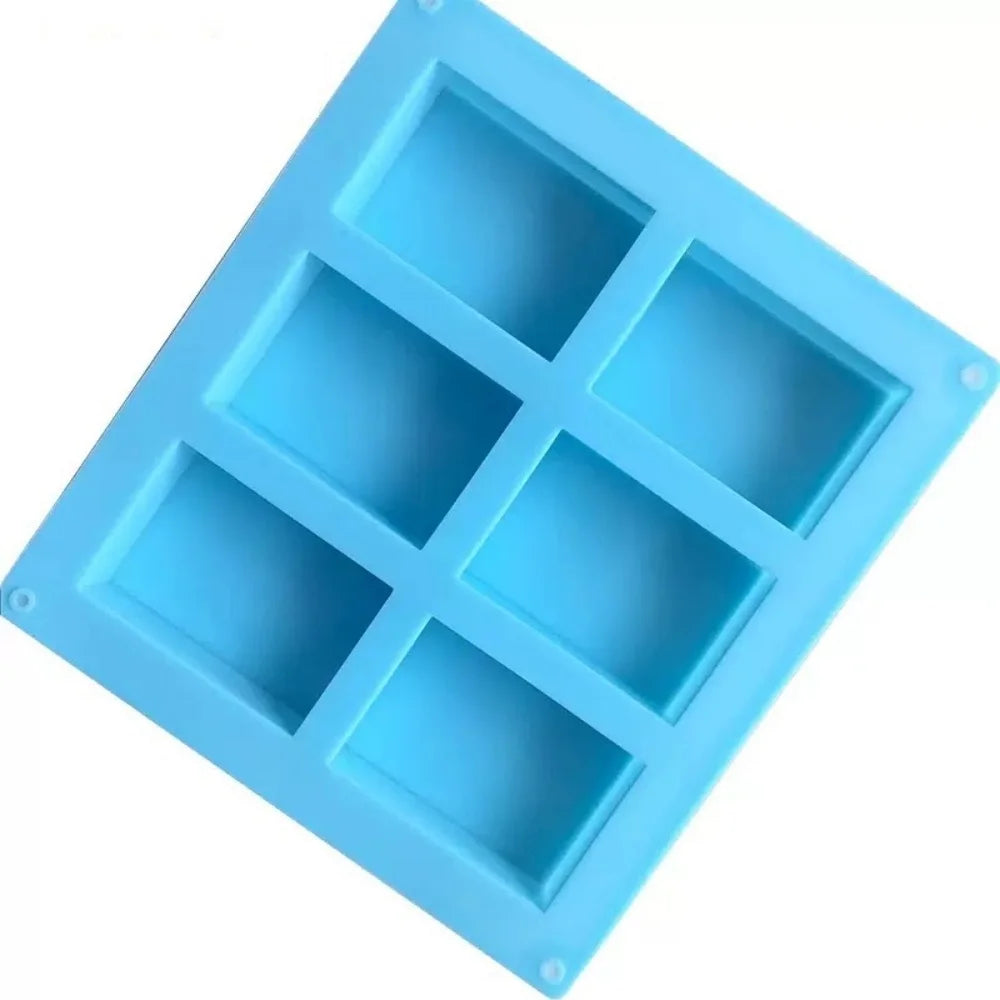 Square Soap Mold 6-compartment Non-stick Silicone Brownie Pan Zpaxo blue 1PC