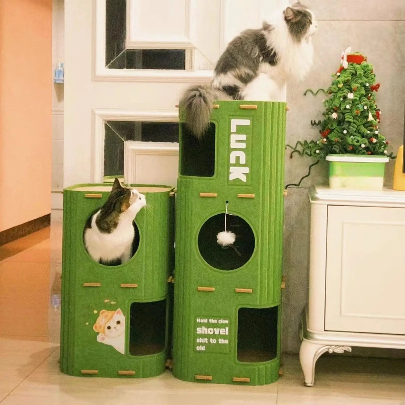 2-3 Tier Cat Tree House with Scratching Post & Hanging Ball Cat Tree House Zpaxo