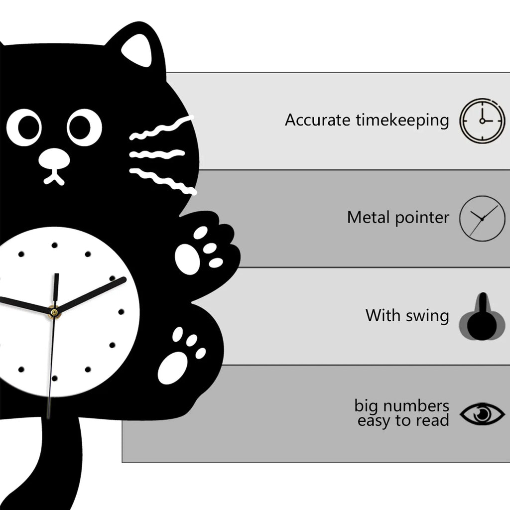 Creative Fun Cartoon Cat Wall Clock Indoor Decor Cute Animation Zpaxo