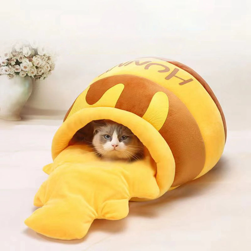Honey Shape Cat Bed for Indoor Cats Pet Bed Nest washable Removable Cat Pet sleeping bed Cartoon honey jar shaped cat bed Zpaxo