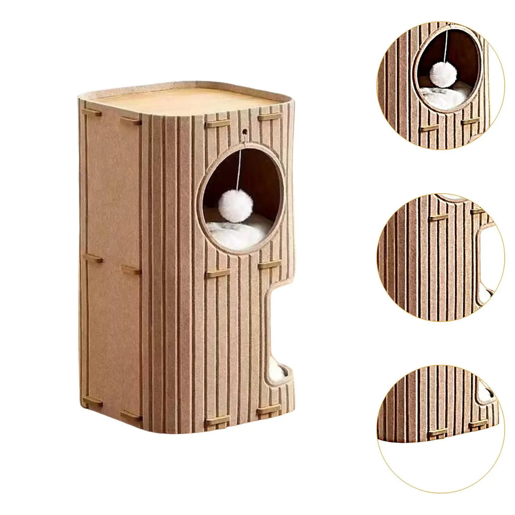 2-3 Tier Cat Tree House with Scratching Post & Hanging Ball Cat Tree House Zpaxo