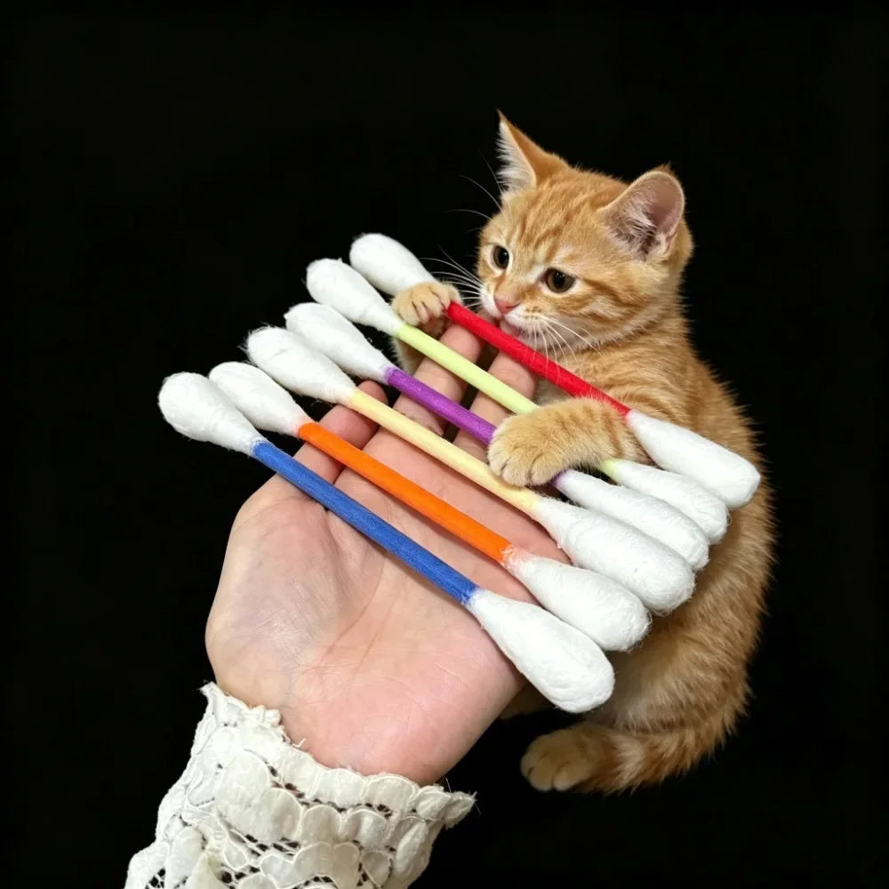 6pcs Cat Swabs Cat Toy for Indoor Cats Kittens Entertainment Cute Interactive Toy Exercise and Play Wood Cotton Pet Supplies Zpaxo
