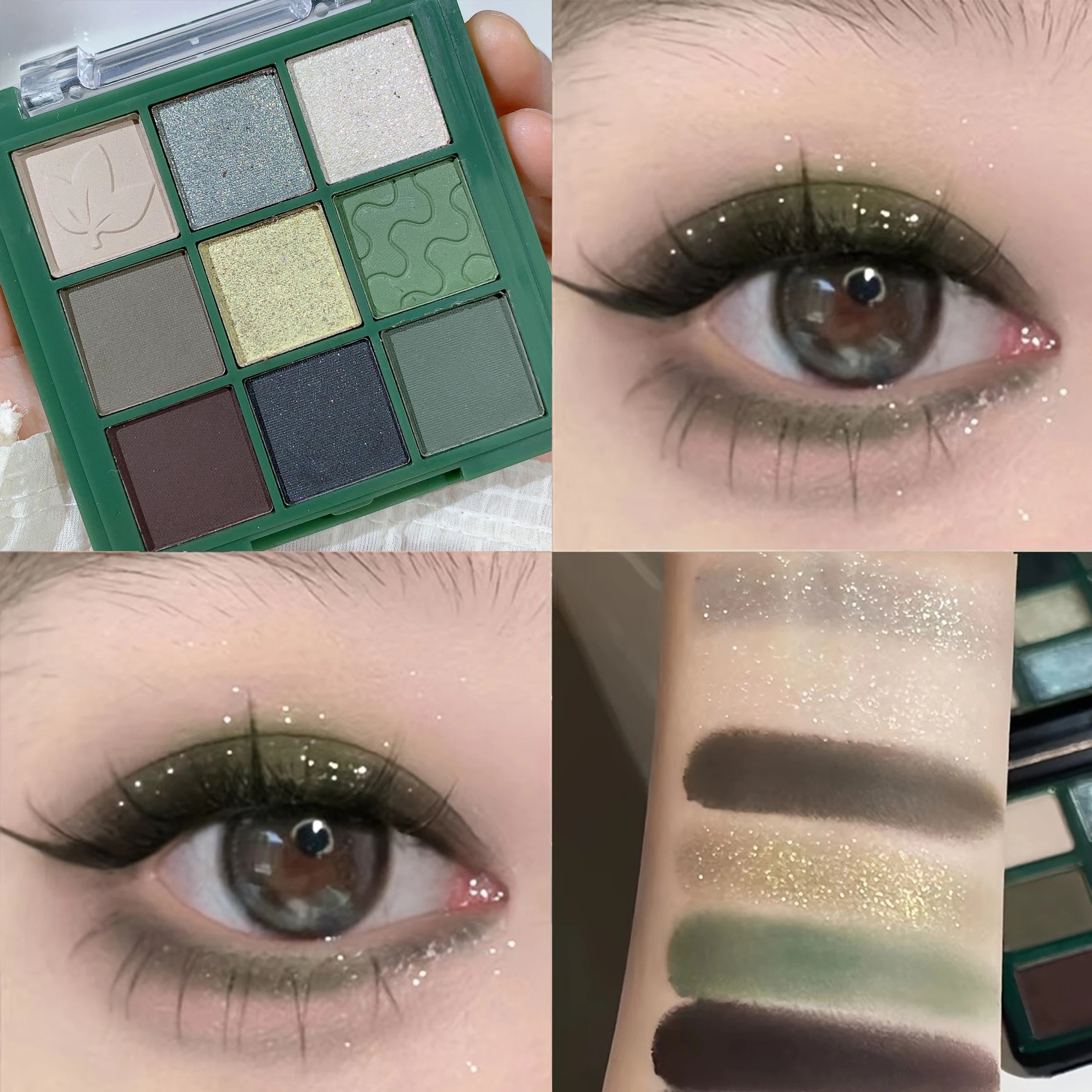 Green Tone 9-Color Eyeshadow Palette - Shimmer & Matte Long-Lasting Pigmented Eye Makeup Palette with Leaf/Wave Texture Zpaxo