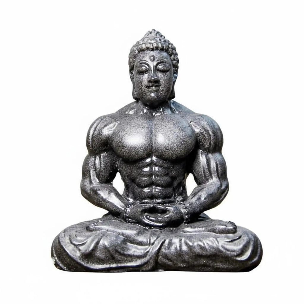 Resin Muscular Buddha Statue Creative Design Bodybuilder Buddha Figurine Vintage Style Meditating Muscle Man Statue for Fitness Zpaxo Cast Iron Black