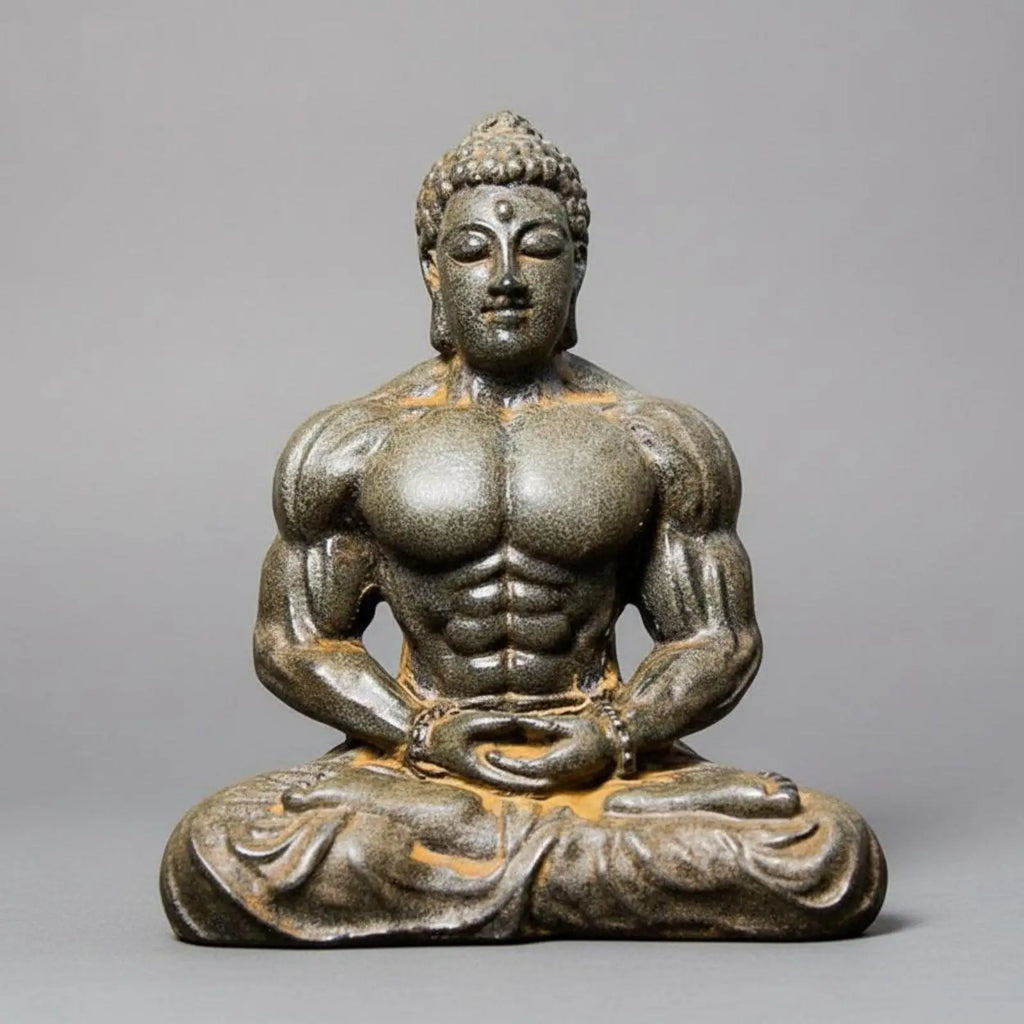 Resin Muscular Buddha Statue Creative Design Bodybuilder Buddha Figurine Vintage Style Meditating Muscle Man Statue for Fitness Zpaxo