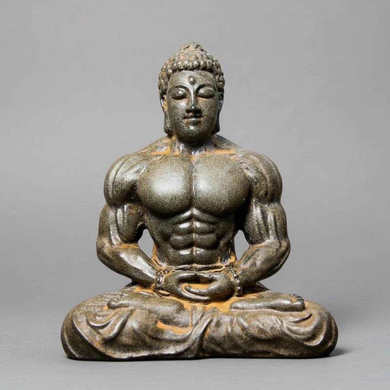 Resin Muscular Buddha Statue Creative Design Bodybuilder Buddha Figurine Vintage Style Meditating Muscle Man Statue for Fitness Zpaxo