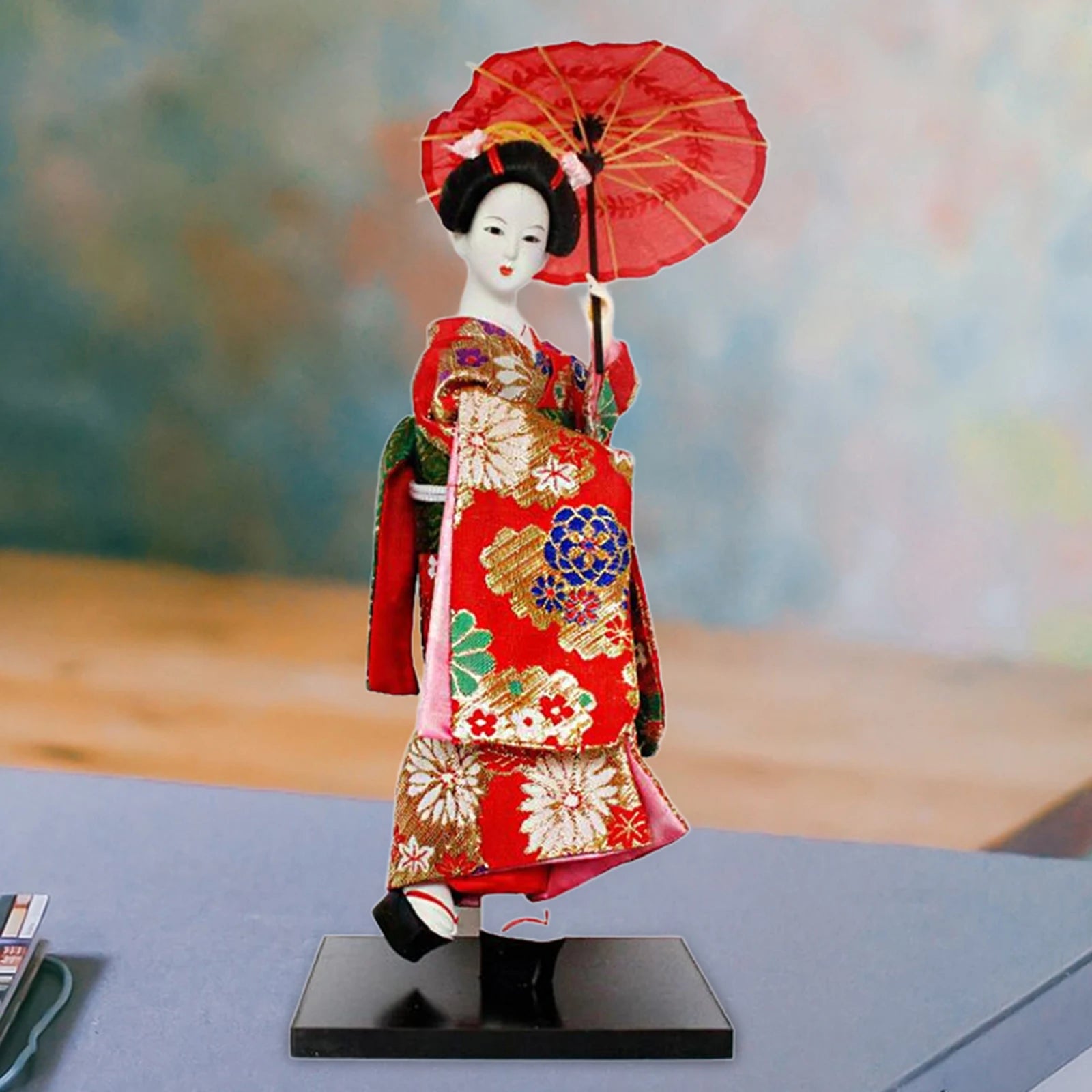 Japanese Geisha Figurine Doll – 12" Kimono Collectible Ornament Collectible Figurine Zpaxo 12inch red