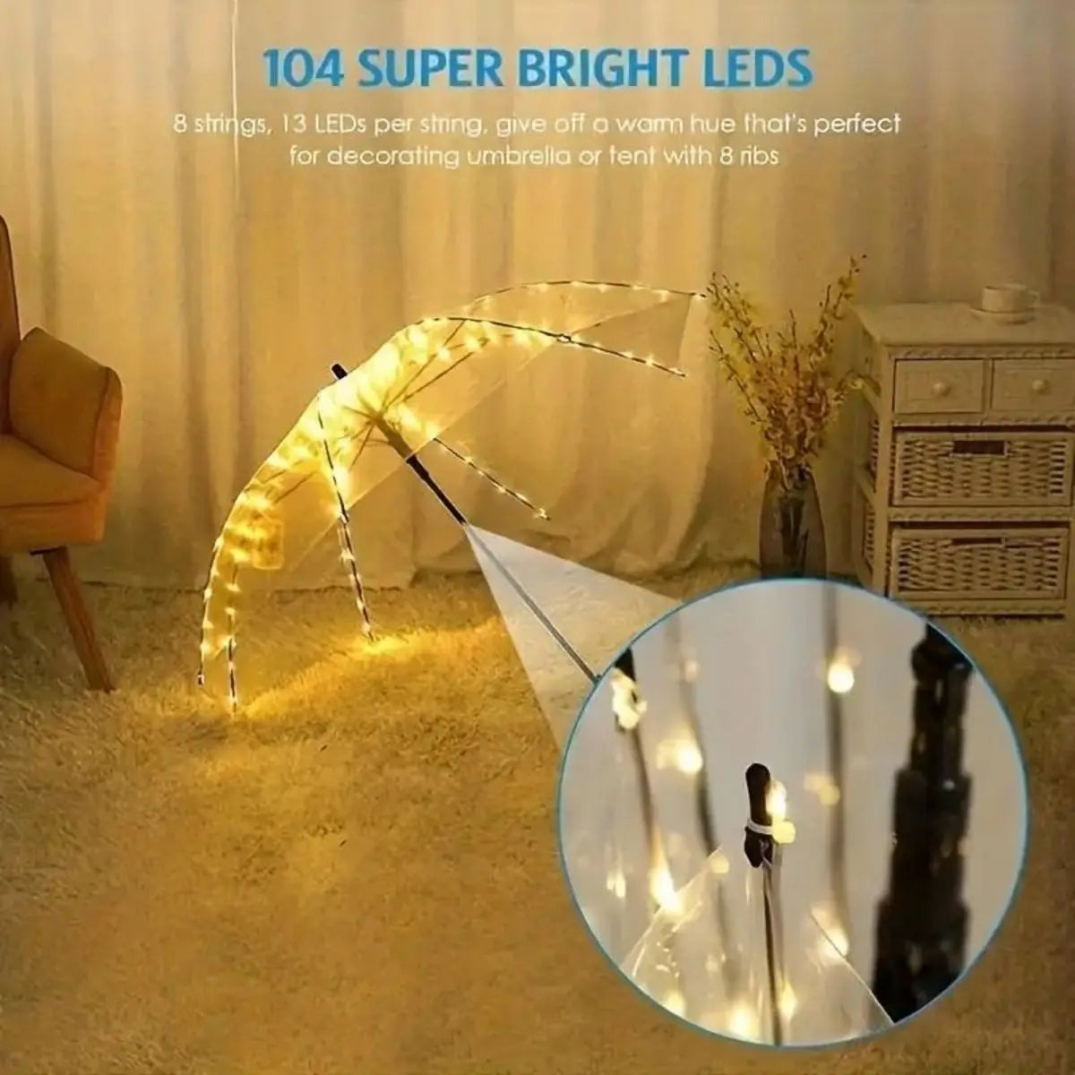 Light Up Patio Yard Umbrella Battery Powered 104 LED Outdoor Zpaxo