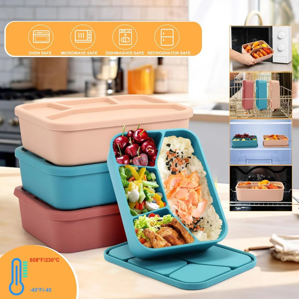4 Silicone Lunch Boxes Reusable Containers Smooth Leak-proof Zpaxo