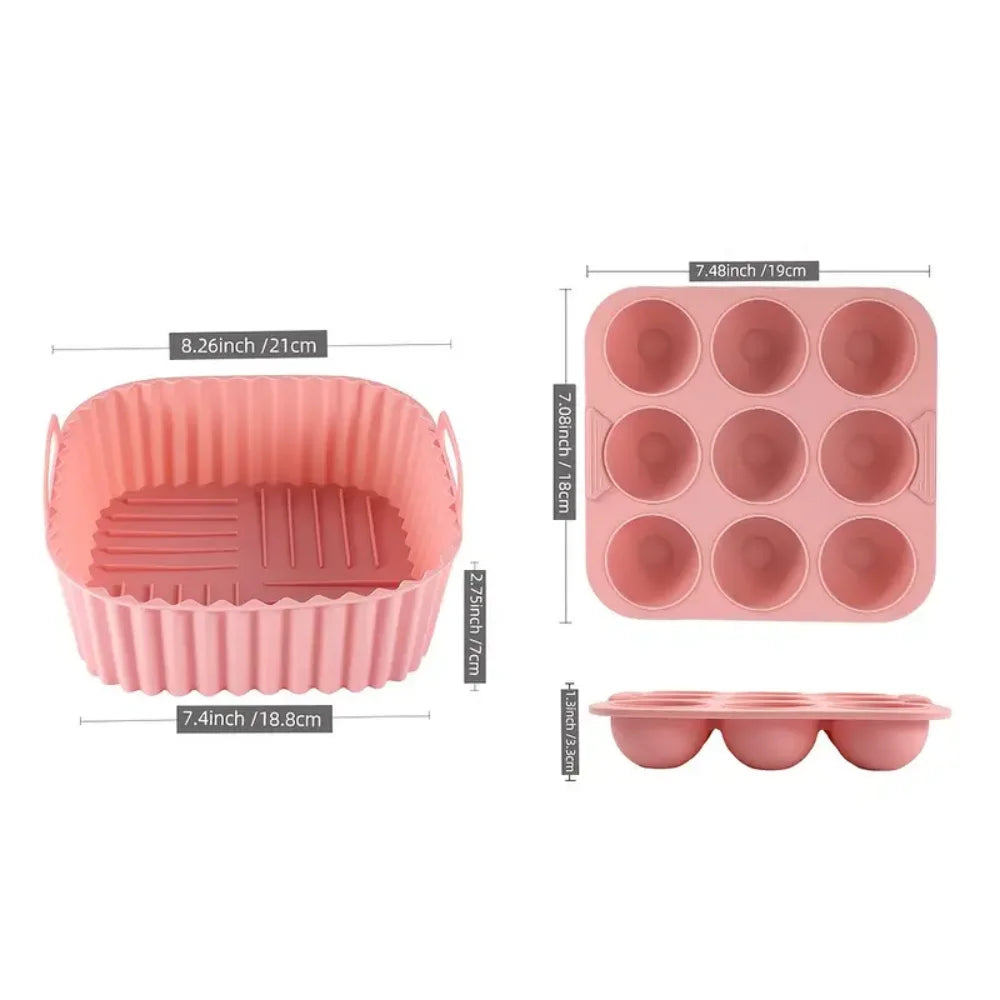 2-Piece Square Silicone Air Fryer Inner Liner Reusable Food Safety Zpaxo