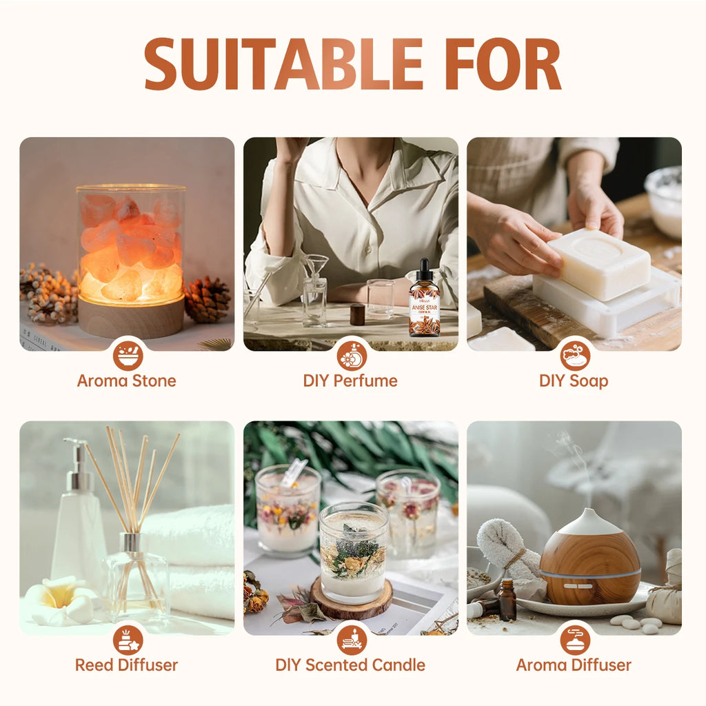 Star anise essential oil, with its spice flavor, is suitable for body massage and hair care. Zpaxo