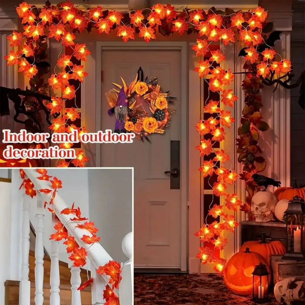 Red Maple Leaf String Decorative Light Battery Powered LED Autumn Zpaxo