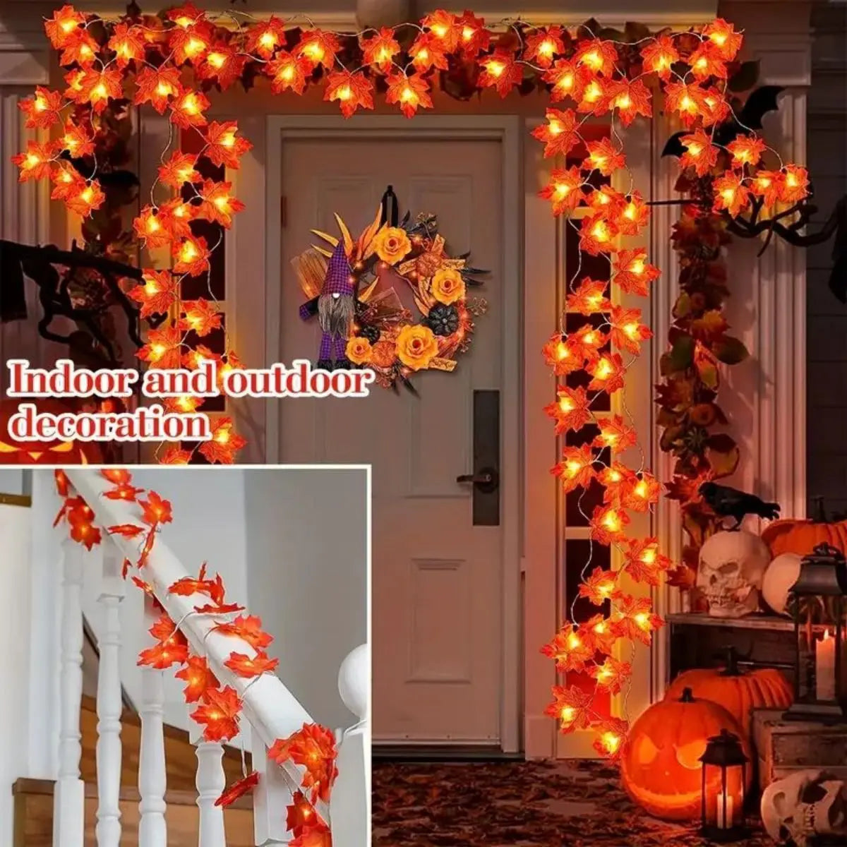 Red Maple Leaf String Decorative Light Battery Powered LED Autumn Zpaxo