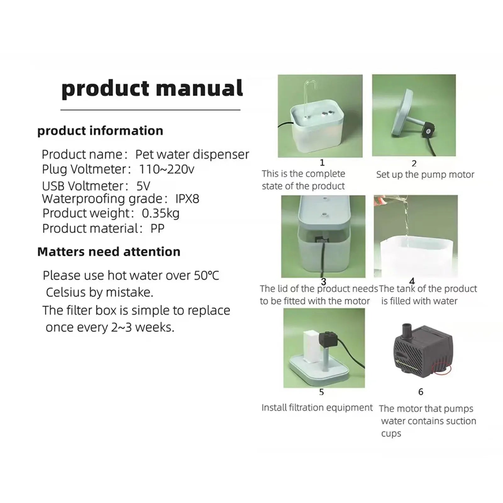 Pet Water Dispenser Auto Filter 5V USB Electric Mute Cat Drinker Zpaxo