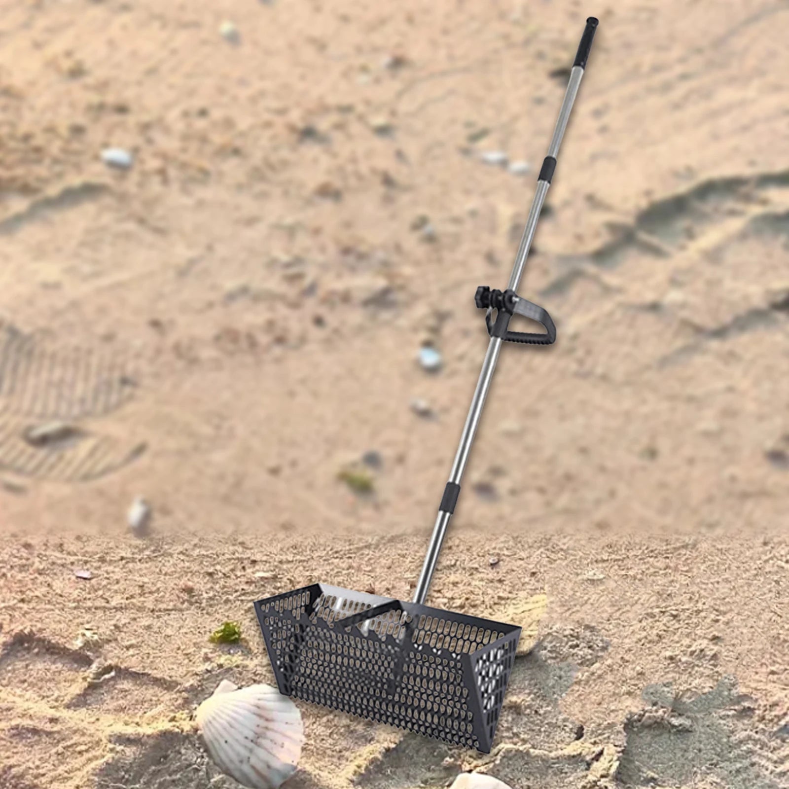 Sand Rake Telescopic Long Handle Beach Sifter Sand Sifter Scoop Cat Scooper for Litter Boxes Kitten Litter Scoop Carbon Steel Zpaxo