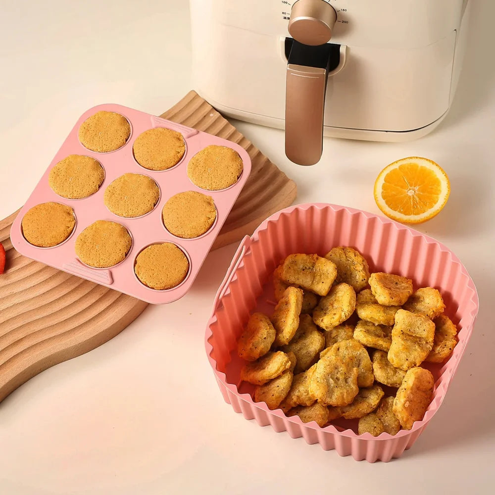 2-Piece Square Silicone Air Fryer Inner Liner Reusable Food Safety Zpaxo