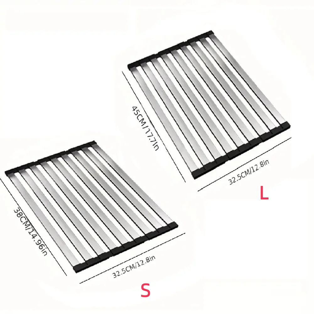 304 Stainless Steel Kitchen Sink Drain Rack Foldable Dish Drainer Zpaxo