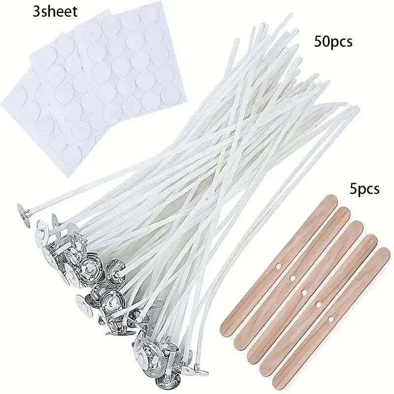 50pcs Candle Wick Making Kit, with 5pcs Candle Wick Holder and 60pcs Glue Point, Suitable for Soybean Beeswax Make Candles Zpaxo set 1