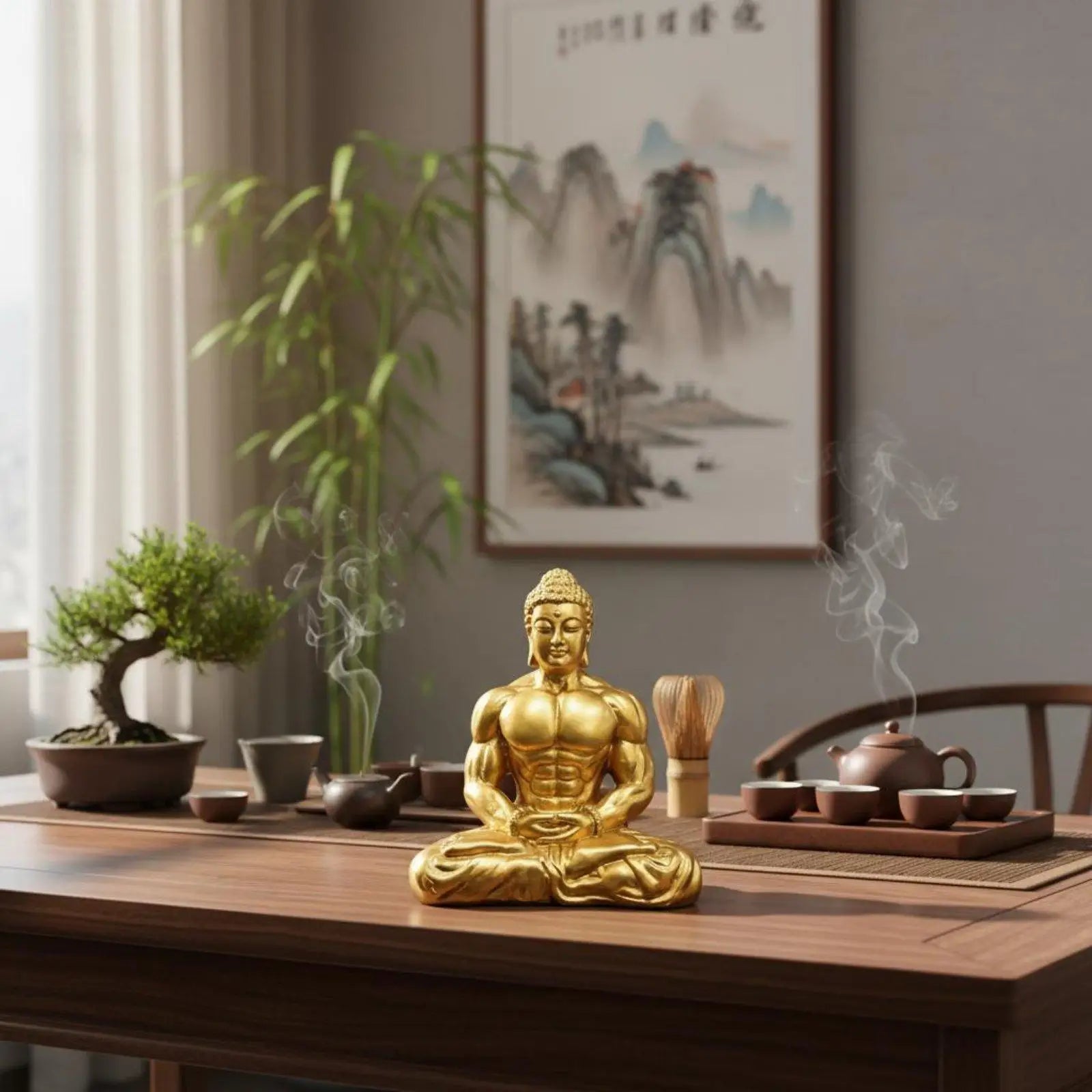 Muscle Buddha Ornament Creative Muscular Buddha Statue Hand-Polished Resin Desktop Ornament for Fitness Enthusiasts Bodybuilders Zpaxo
