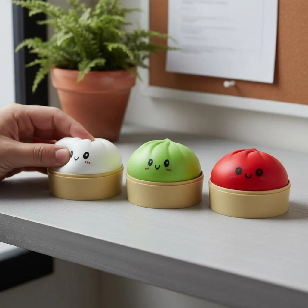 Dumpling Stress Ball with Steamer Case – Baozi Fidget Toy Fidget Stress Toy Zpaxo