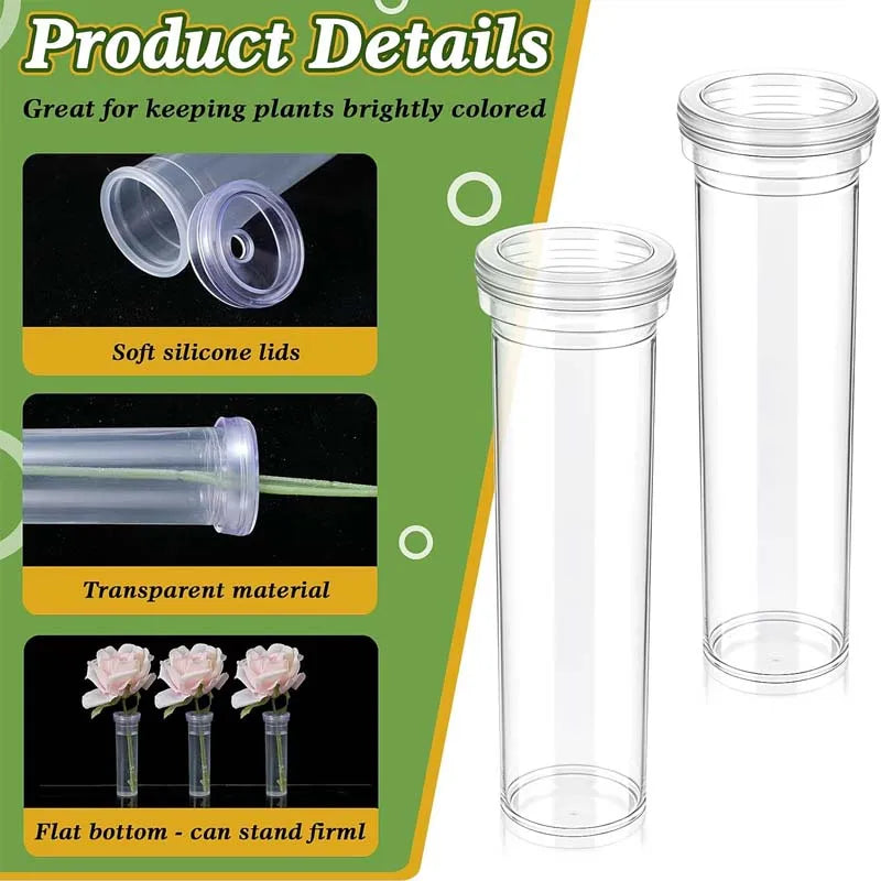 5/20/40Pcs Floral Water Tubes Clear Plastic Flower Vials with Caps for Flower Arrangement Decoration Zpaxo