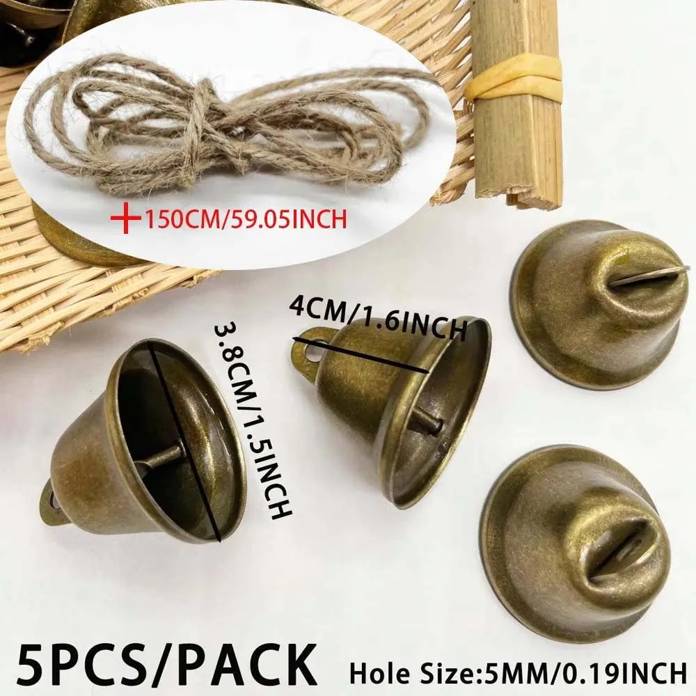 5-Pack Vintage Bronze Jingle Bells – Christmas & Wedding Decor Decorative Jingle Bells Zpaxo 5PCS With rope