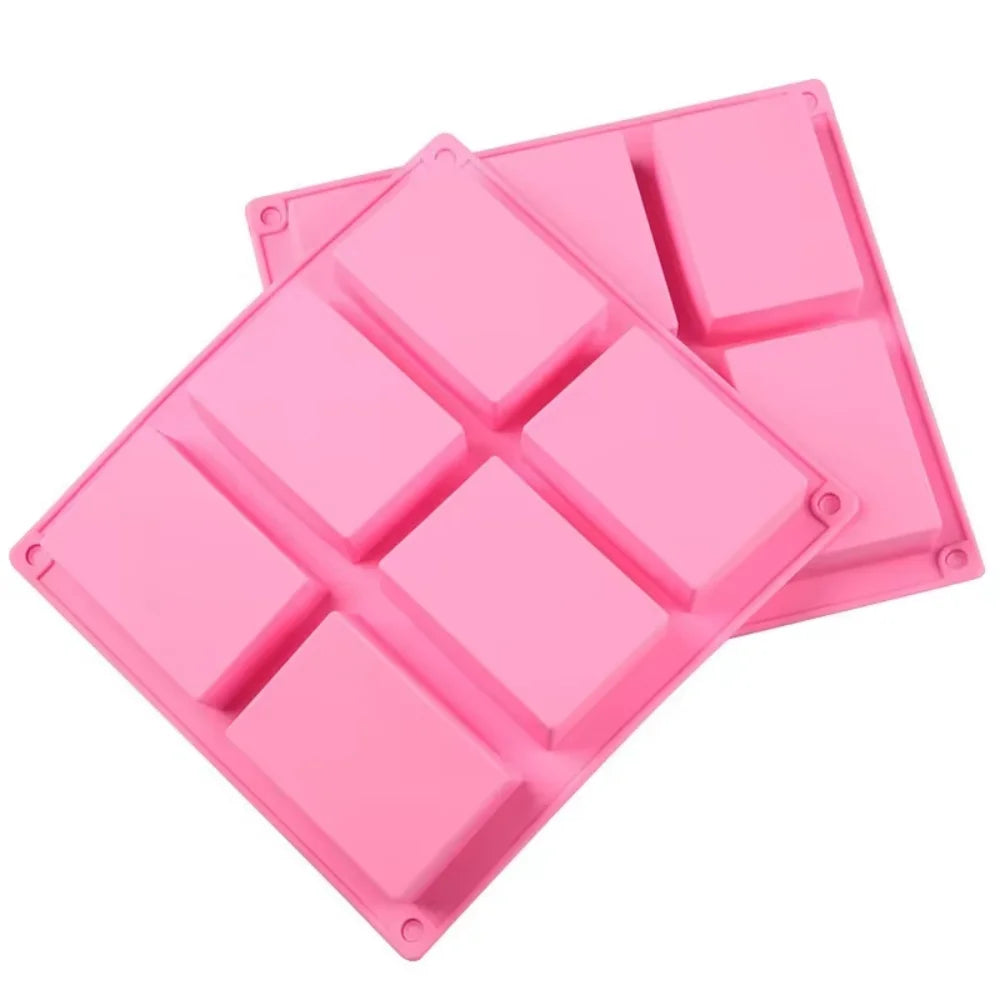 Square Soap Mold 6-compartment Non-stick Silicone Brownie Pan Zpaxo pink 2PCS