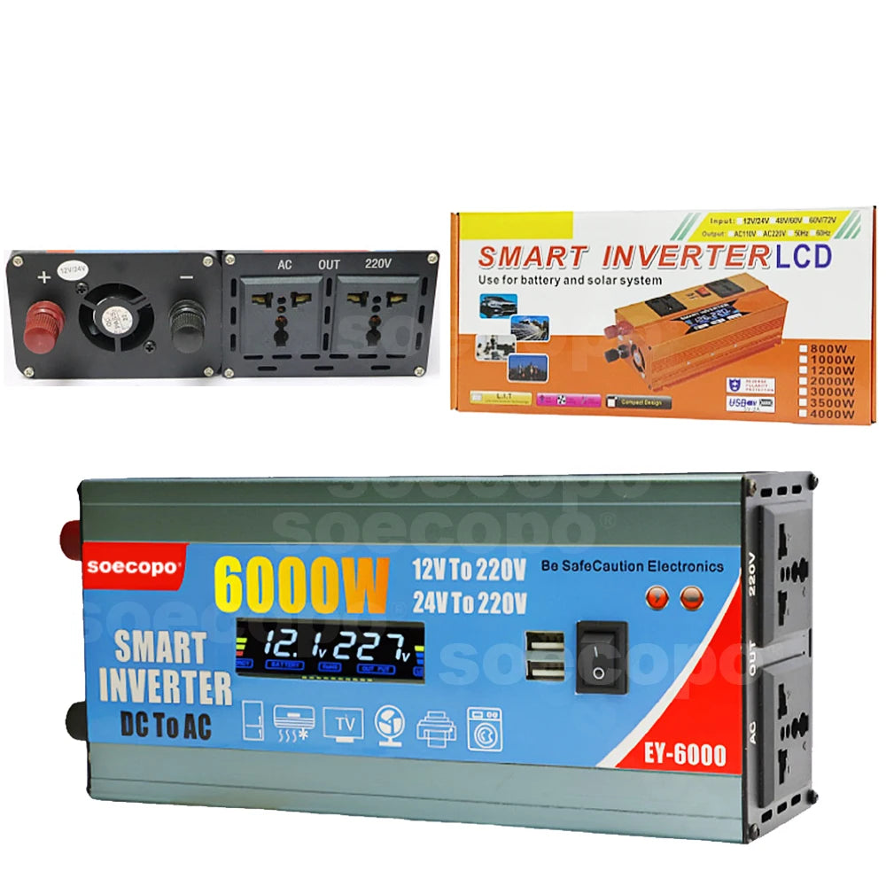 High-Efficiency 6000W Dual Voltage Power Inverter with LCD Display, Multi-Protection & Dual USB Ports Zpaxo