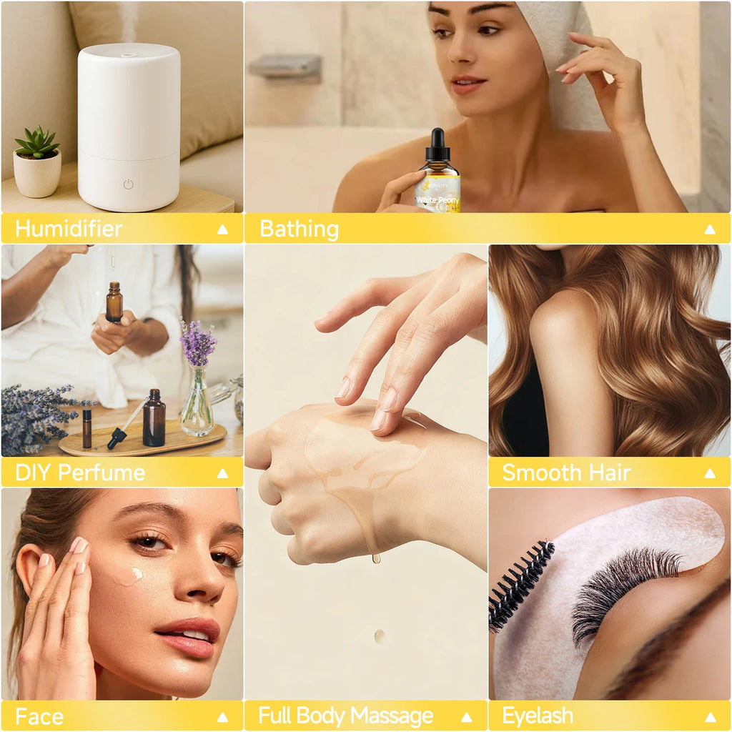 White peony essential oil, a blend of various fragrances, is suitable for body massage and aromatherapy, moisturizes Zpaxo