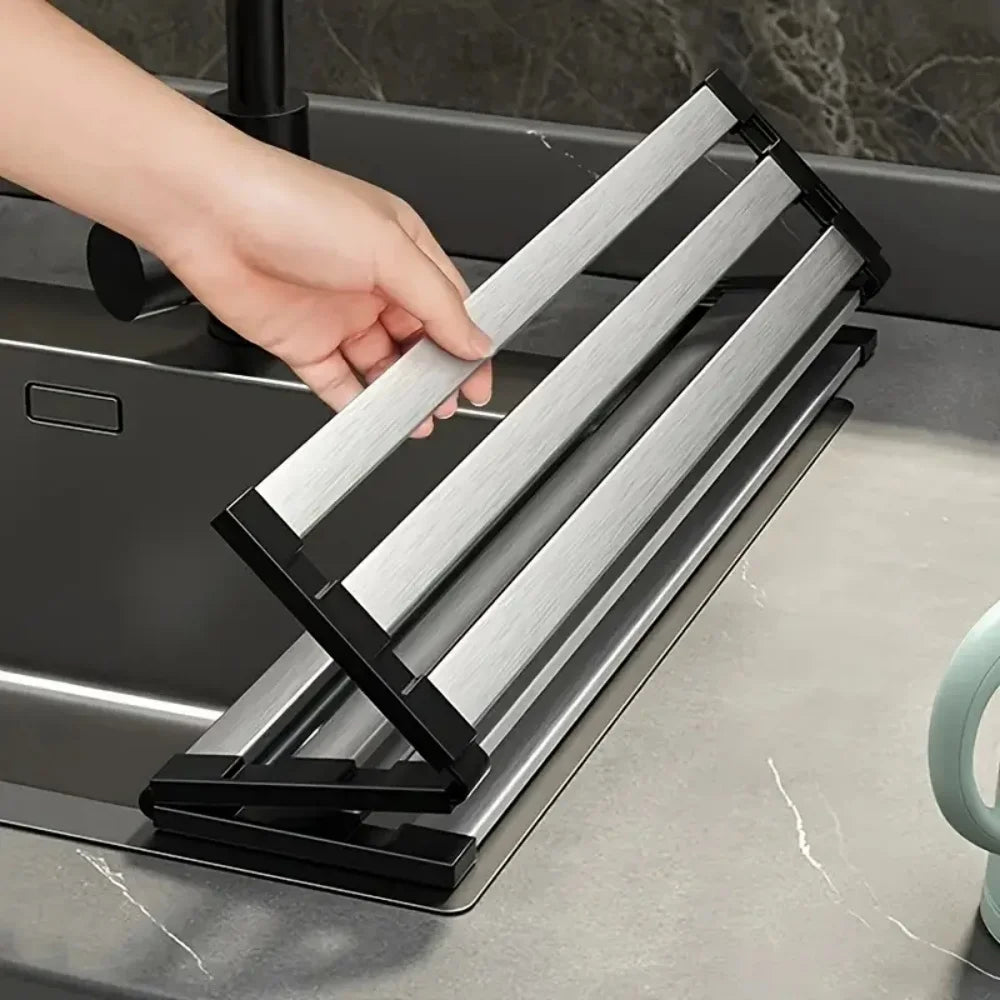304 Stainless Steel Kitchen Sink Drain Rack Foldable Dish Drainer Zpaxo