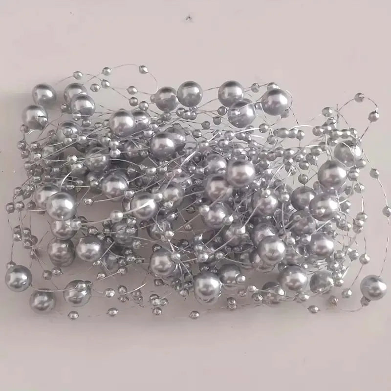 5pcs/Pack Filled Pearl String Beaded Chain Elegant Wedding Valentine's Day Table Decoration, Imitation Pearl Filling Floating Zpaxo silver
