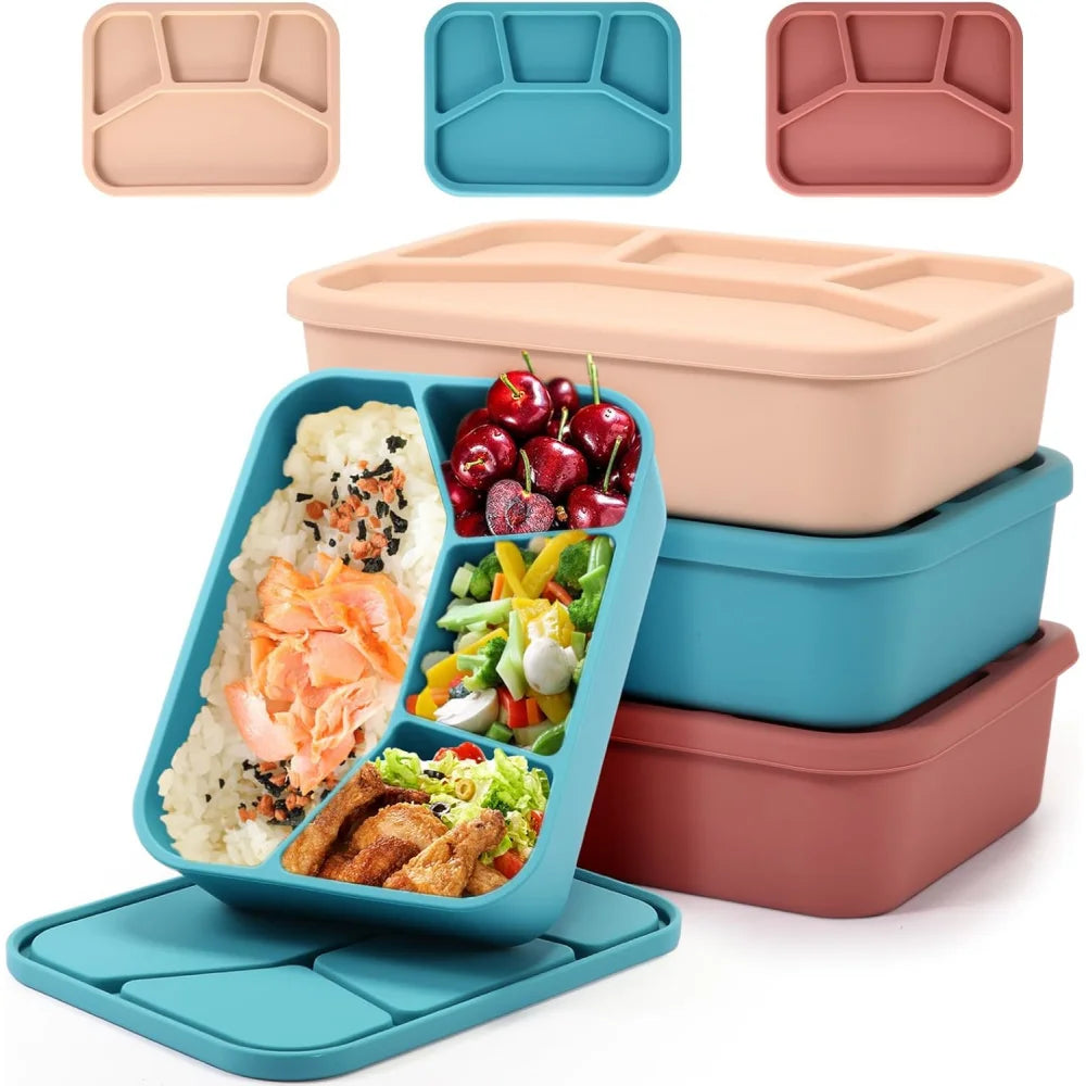 4 Silicone Lunch Boxes Reusable Containers Smooth Leak-proof Zpaxo