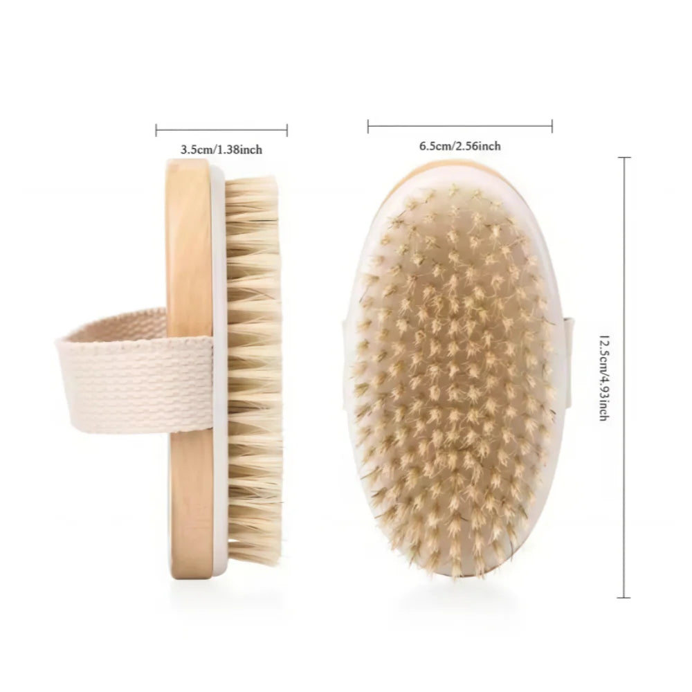 SPA Wooden Body Brush Natural Boar Bristle Organic Dry Skin Bamboo Zpaxo