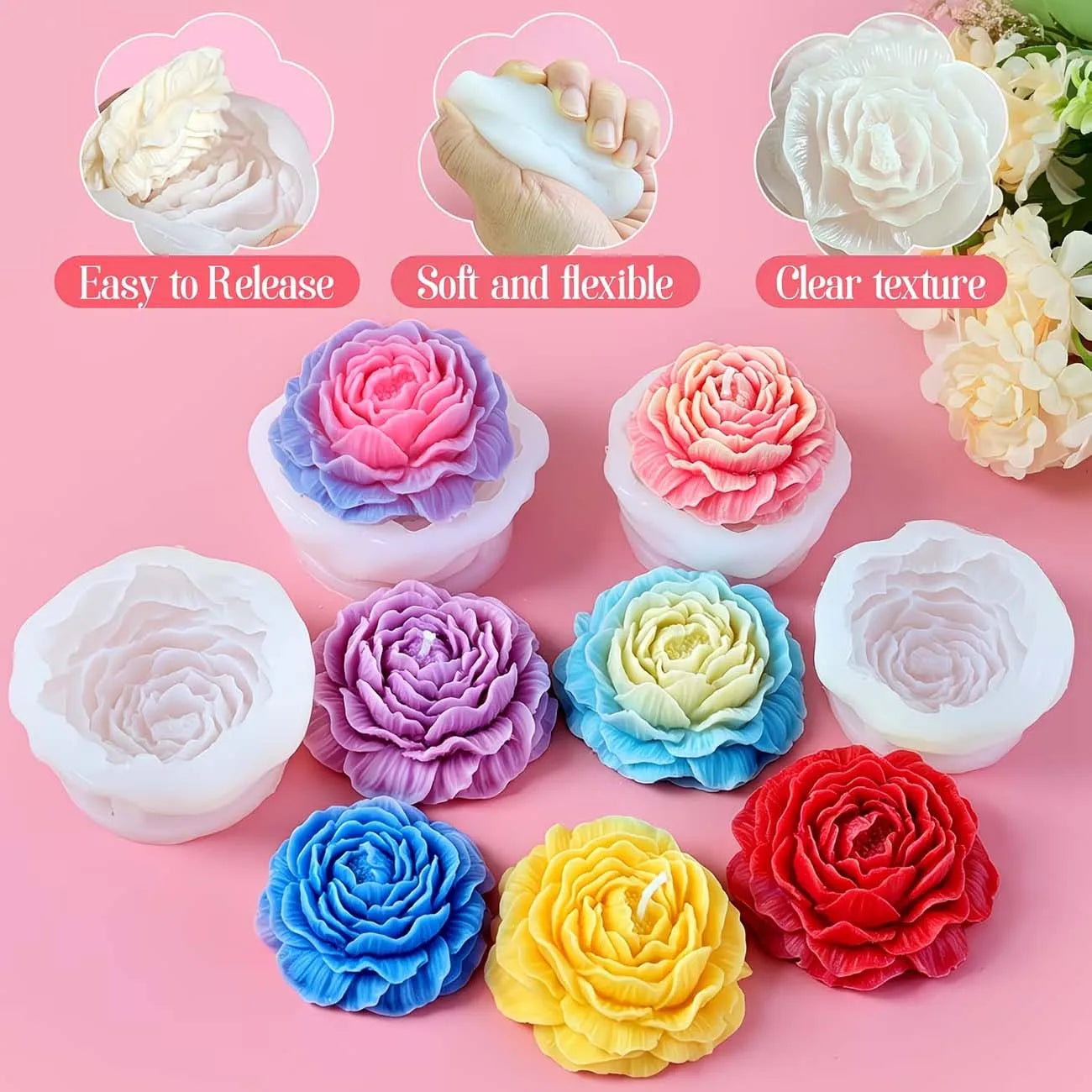 1pc Peony Silicone Candle Molds 3D Flower Silicone Molds for Candle Making Handmade Soap Scented Plasters Aromatherapy Craft Zpaxo