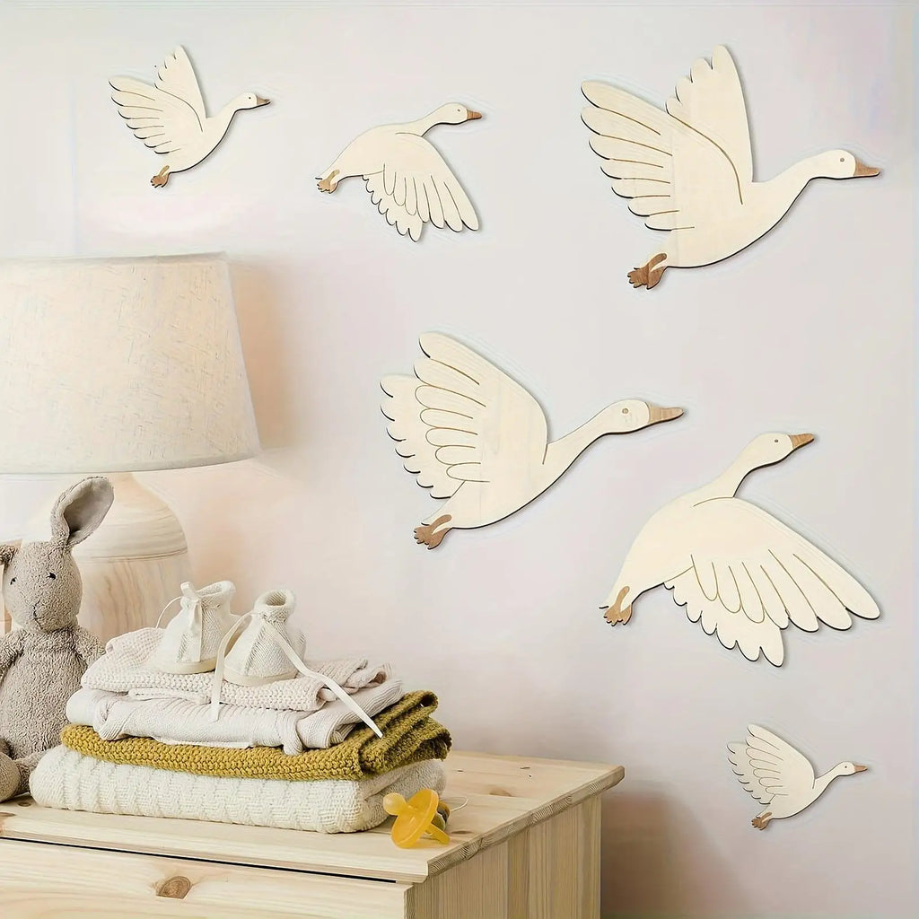 6pcs Wooden Bird Wall Decors Art Hanging Flying Birds Wall Home Decor for Farmhouse Living Room Balcony Garden Ornament Zpaxo