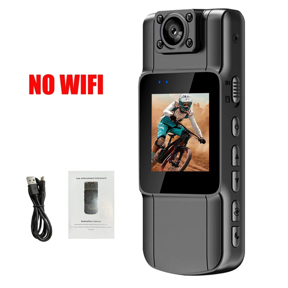 Ultra HD 4K Mini Camera Bodycam 180° Adjustable Sports DV Camera Outdoor Law Enforcement Recorder Wifi Hotspot Night Vision Cam Zpaxo 1080P NO WIFI Add 64GB